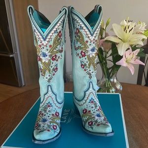 Chloe Handmade Leather Boot by Lane, Size 8.5, Light Dusty Turquoise
